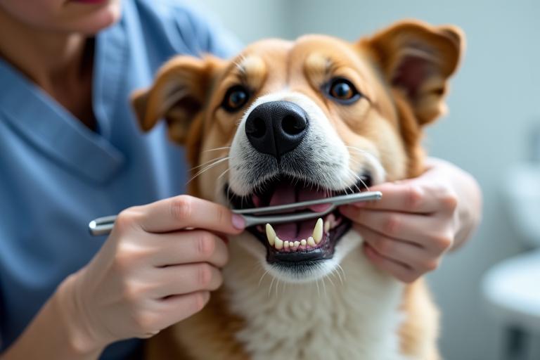Dog teeth cleaning session
